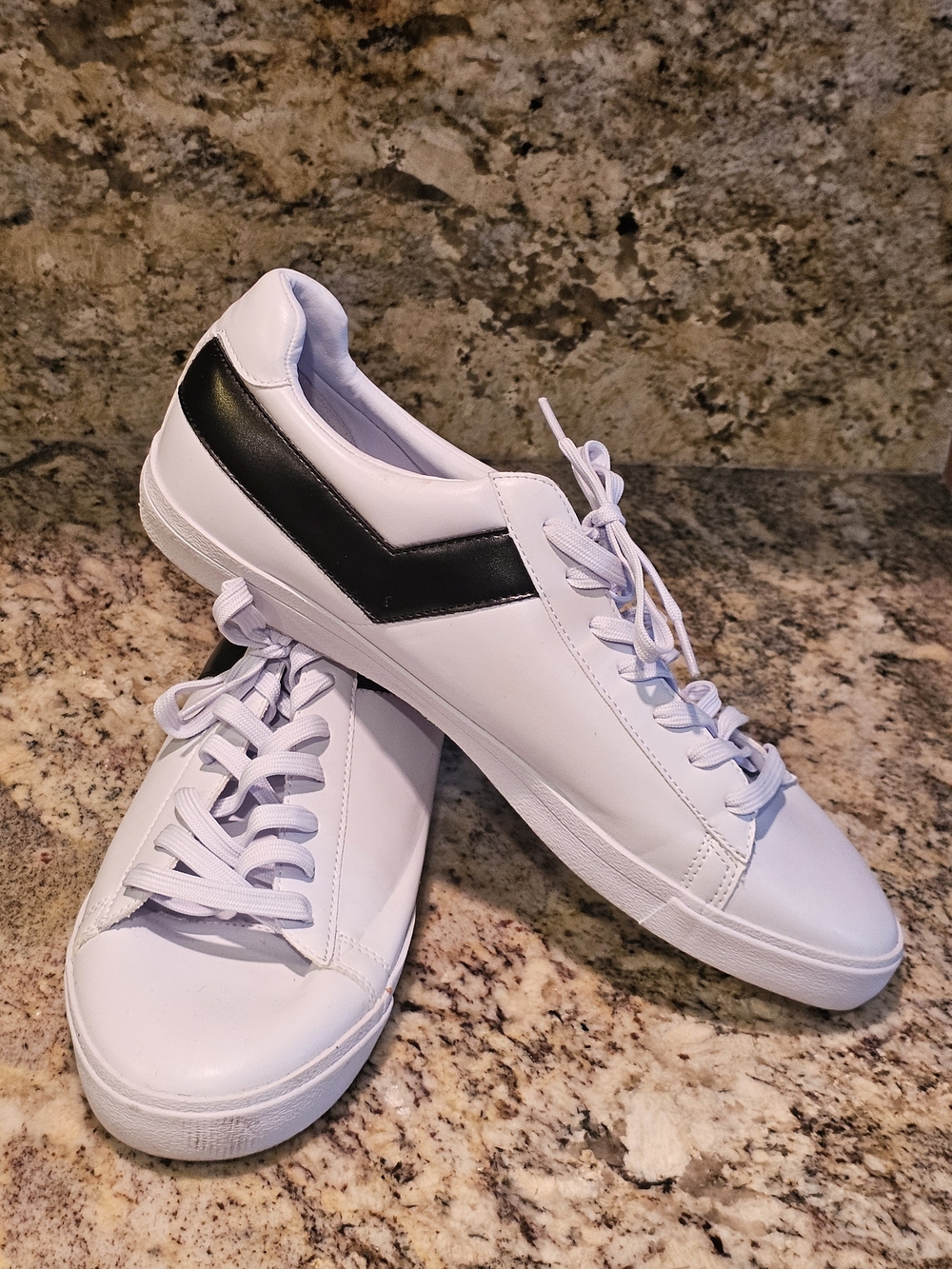 Pony White Lace-Up Sneakers with Black Chevron
